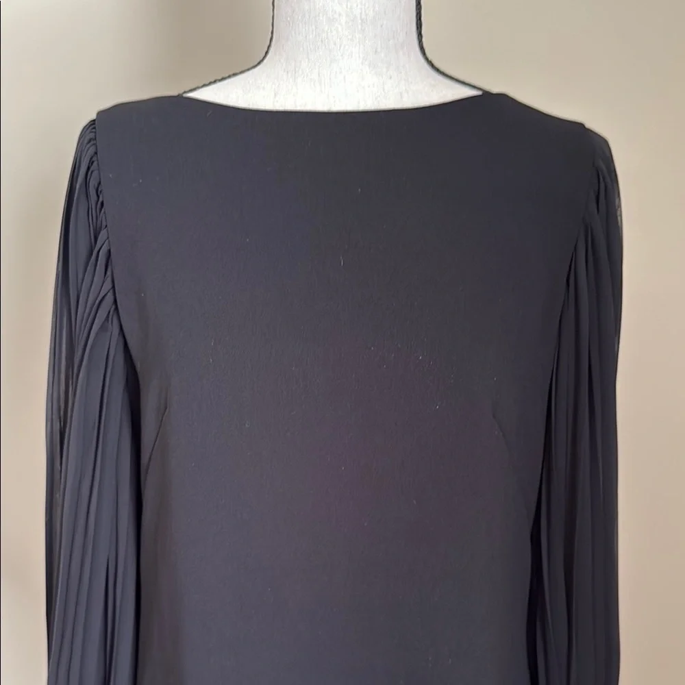White House Black Market Black Dress Sheer Long Pleated Sleeve Women's 6